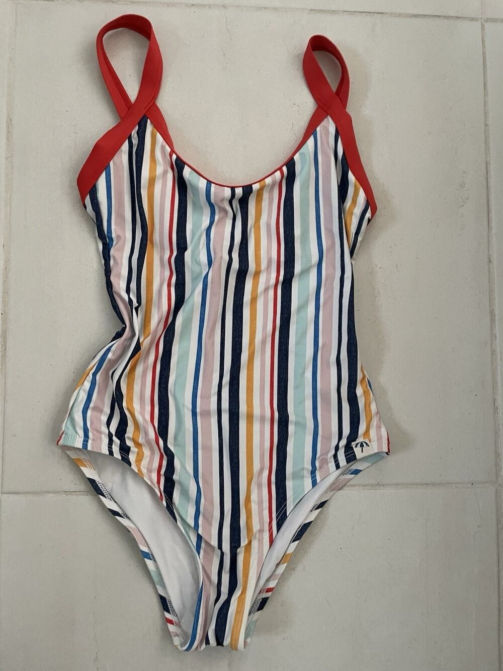 Splendid Malin Gray Swim One Piece Striped Swimsuit Swimwear Beach Poolside